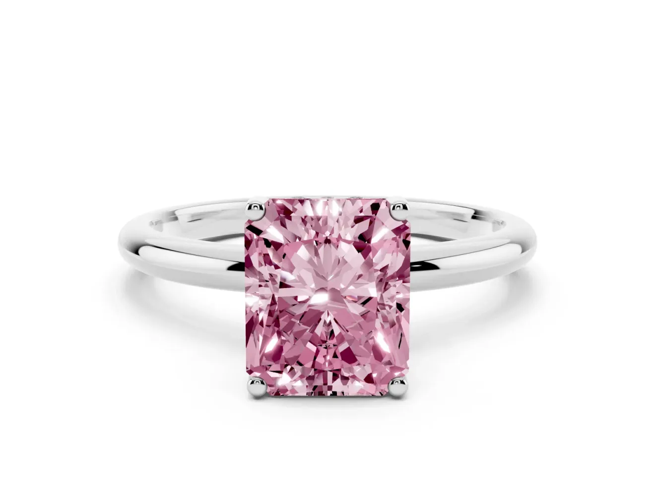 Radiant Cut Micro-Prong Hidden Halo Engagement Ring Setting for a Fancy Pink Lab-Grown Diamond | Plain Band | White Gold