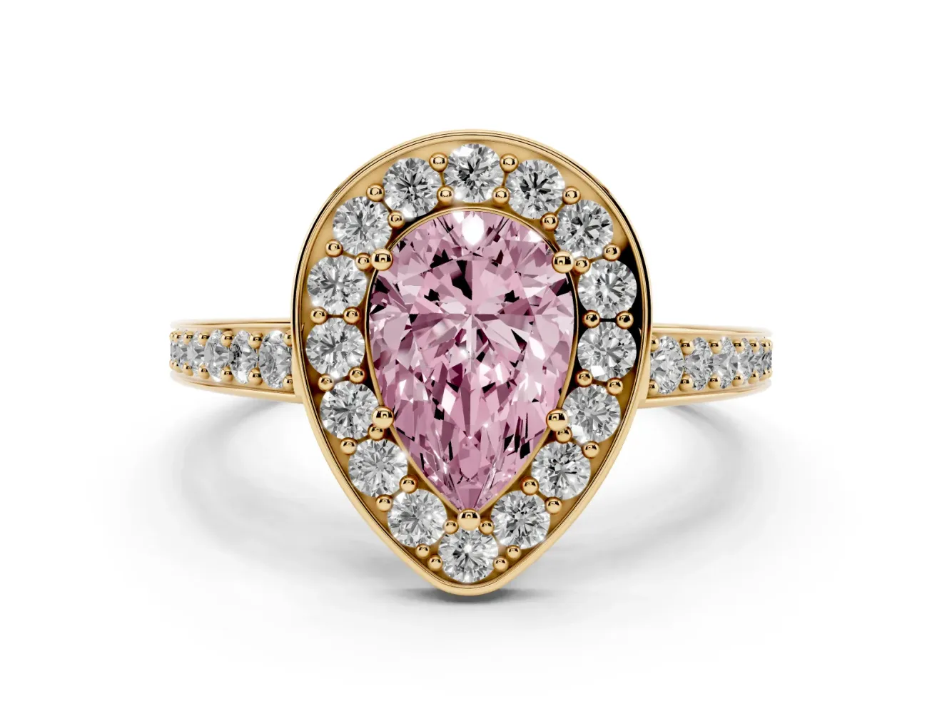 Pear-Shaped Framed Halo Engagement Ring Setting for a Fancy Pink Lab-Grown Diamond | Yellow Gold