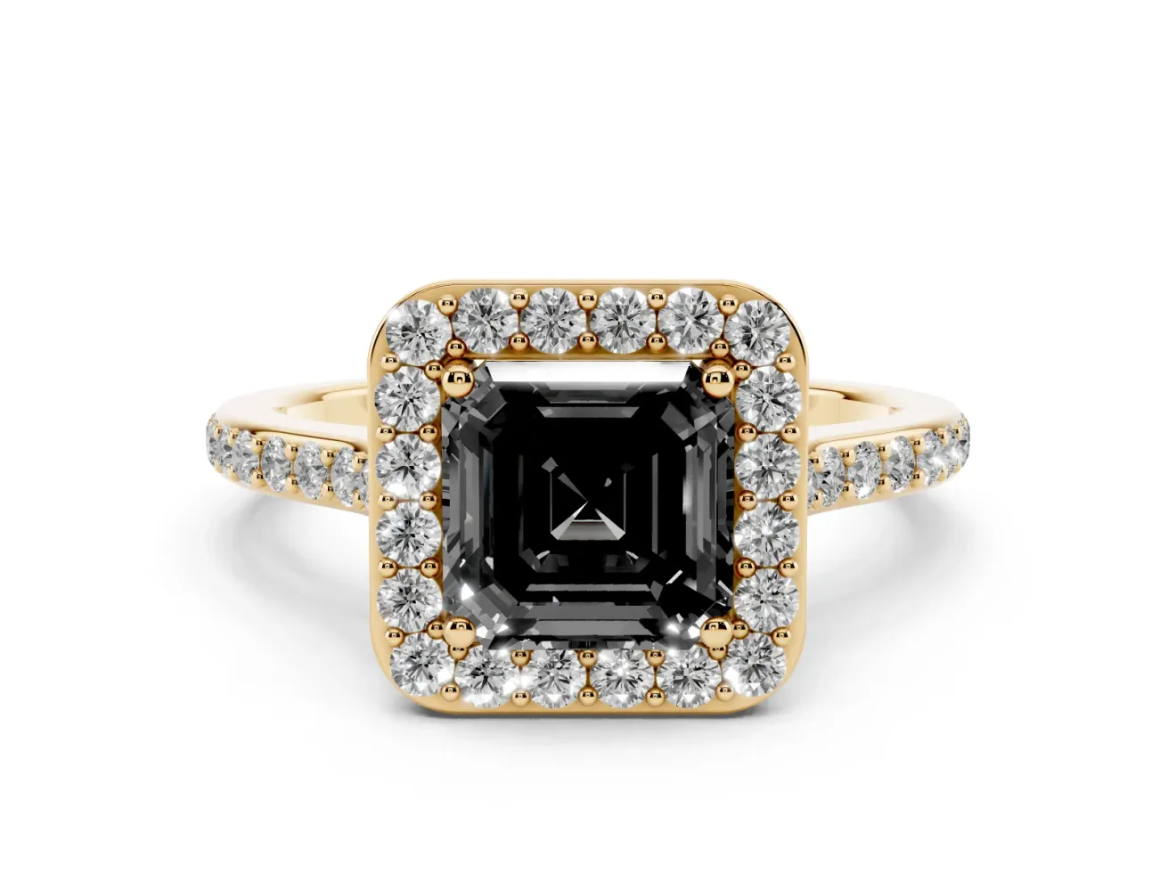 Asscher Cut Pavé Halo Engagement Ring Setting for a Black Center | Yellow Gold