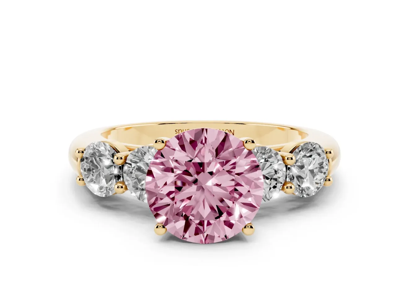 Round 5 Stone Engagement Ring Setting for a Fancy Pink Lab-Grown Diamond | Yellow Gold