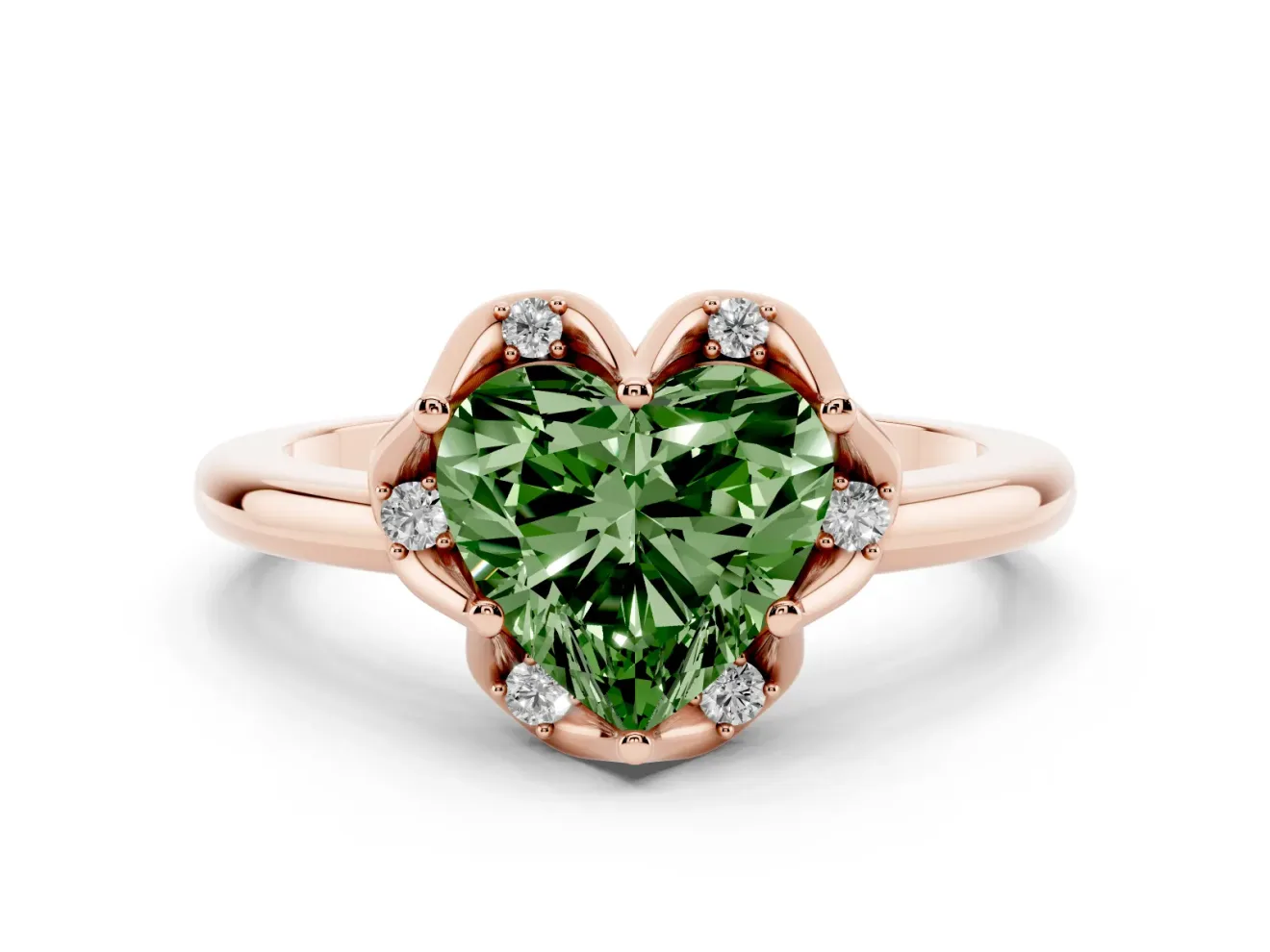 Heart-Shaped Petal Halo Engagement Ring Setting for a Fancy Green Lab-Grown Diamond | Rose Gold