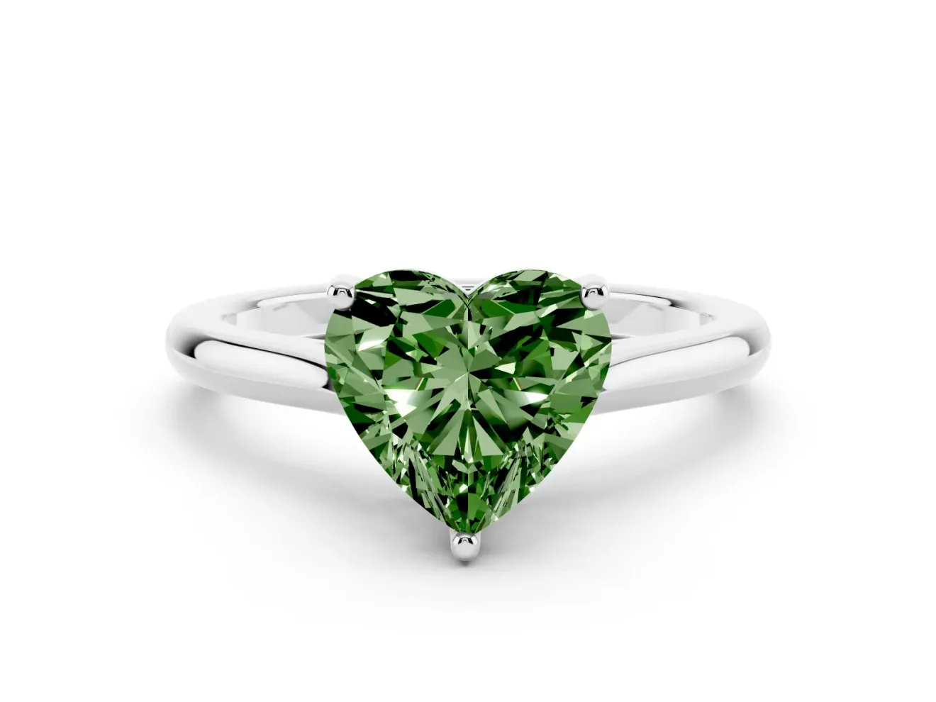 Fancy Green Heart Cut Diamond Solitaire Ring Set in Platinum with Cathedral Band and Prong Setting