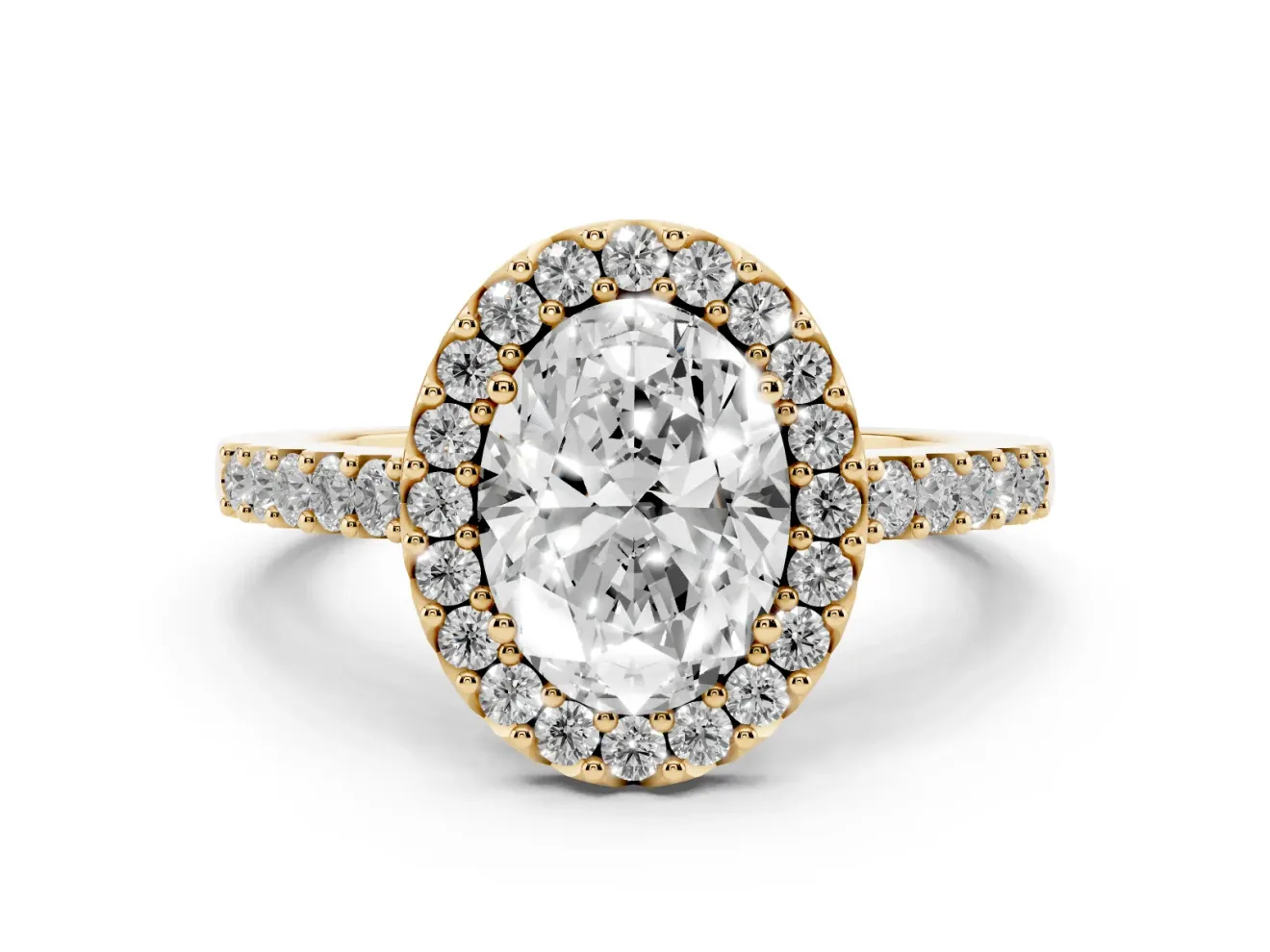 Oval Halo Engagement Ring Setting | Single Row Pavé Band | Yellow Gold