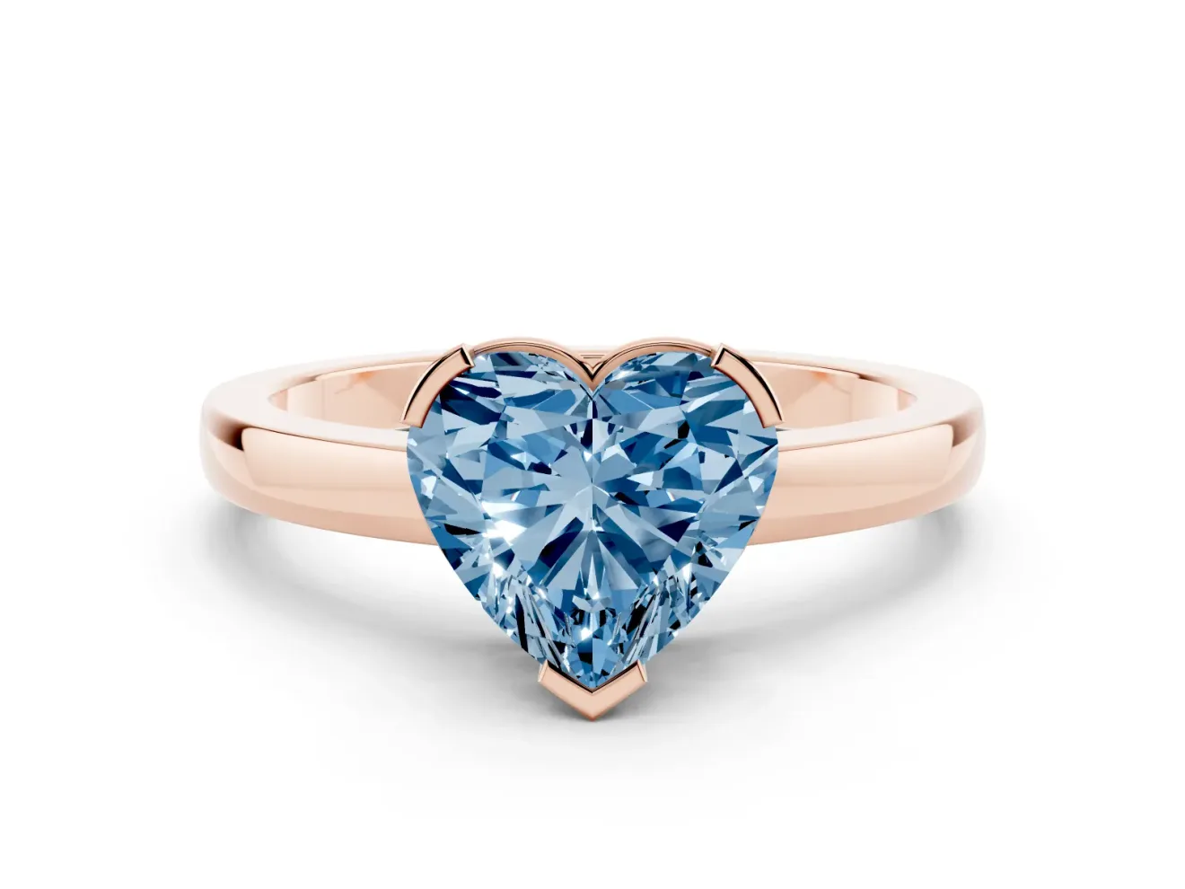Heart-Shaped Solitaire Engagement Ring Setting for a Fancy Blue Lab-Grown Diamond | Flat Tab Prongs | Rose Gold