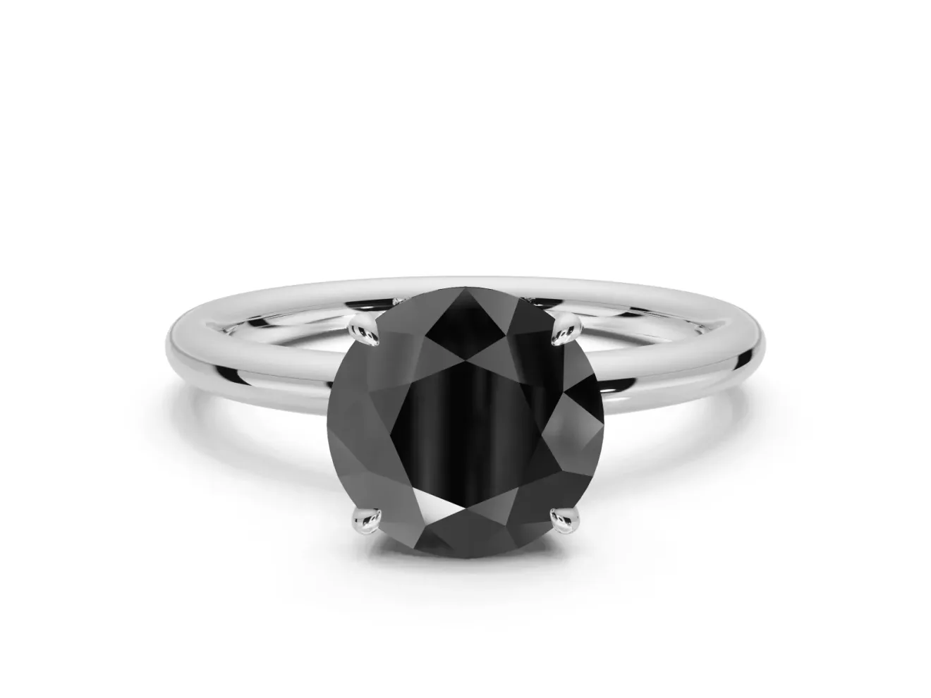 Round Hidden Halo Engagement Ring Setting for a Black Center | Thin Plain Band | Platinum