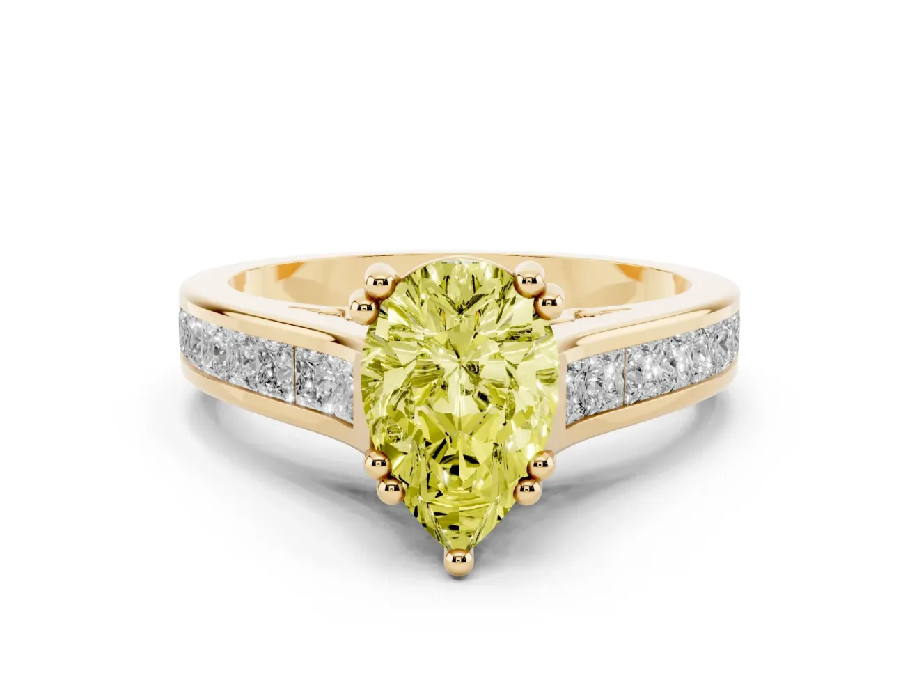 Pear-Shaped Channel Engagement Ring Setting for a Fancy Yellow Lab-Grown Diamond | Yellow Gold - Design NV-24671