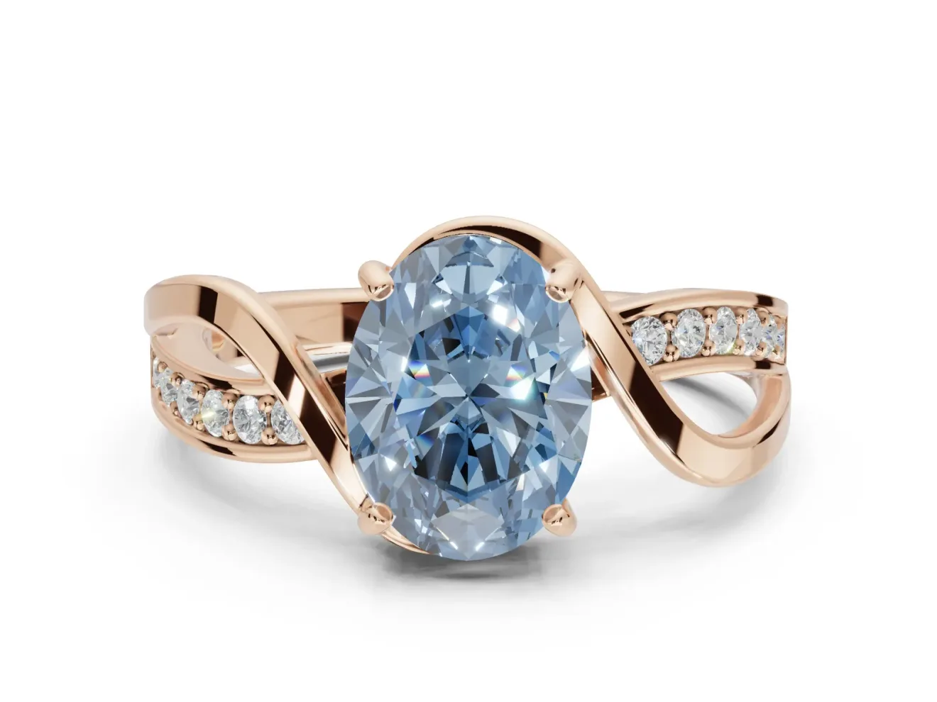 Oval Bypass Solitaire Engagement Ring Setting for a Fancy Blue Lab-Grown Diamond | Pavé and Plain Strands | Rose Gold