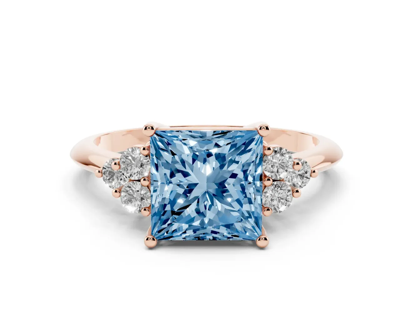 Princess Cut Cluster Accent Engagement Ring Setting for a Fancy Blue Lab-Grown Diamond | Rose Gold