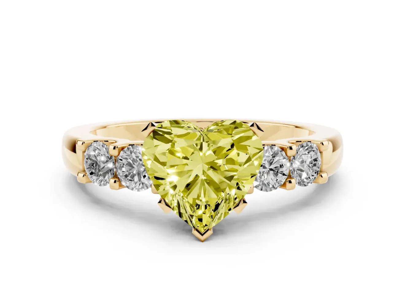 Heart-Shaped Five Stone Engagement Ring Setting for a Fancy Yellow Lab-Grown Diamond | Yellow Gold