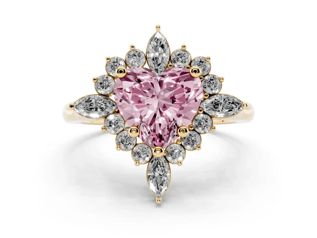 Heart-Shaped Engagement Ring Setting for a Fancy Pink Lab-Grown Diamond | Yellow Gold - Design NV-24790