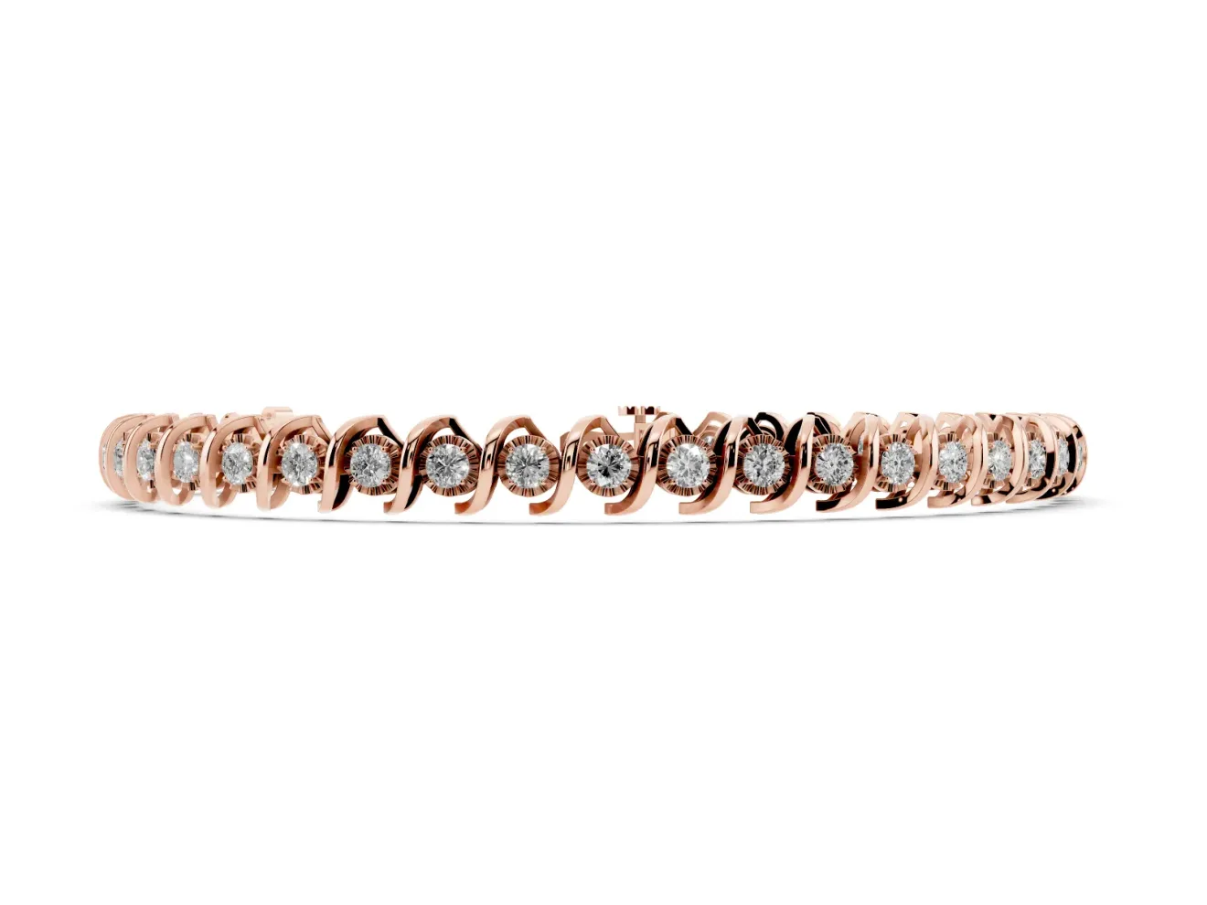 Round Lab-Grown Diamond Swirl Link Tennis Bracelet | Faceted Illusion Plates | Rose Gold