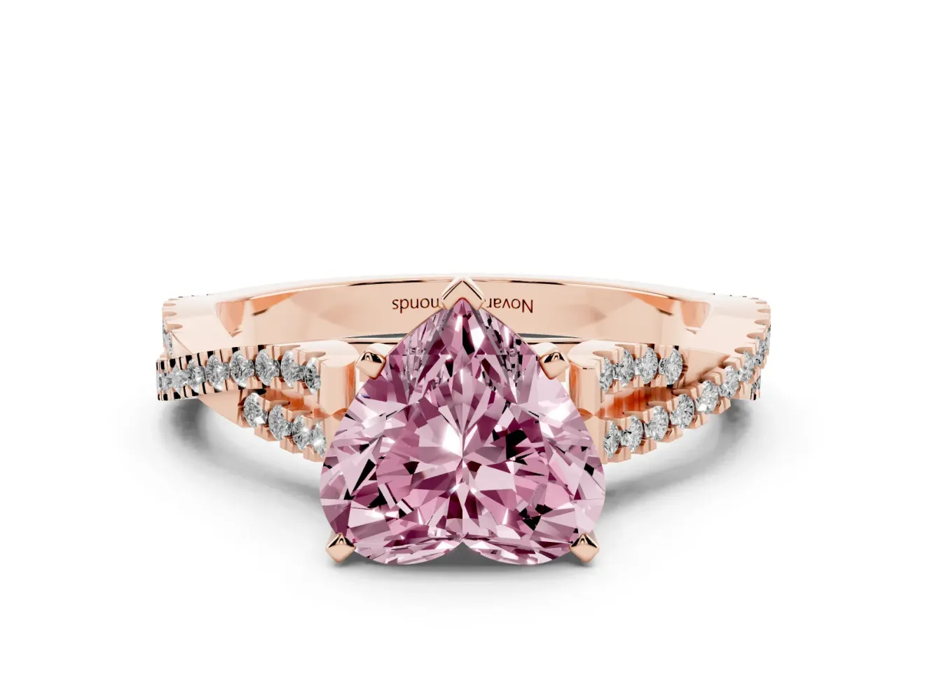 Heart-Shaped Twisted Engagement Ring Setting for a Fancy Pink Lab-Grown Diamond | Rose Gold