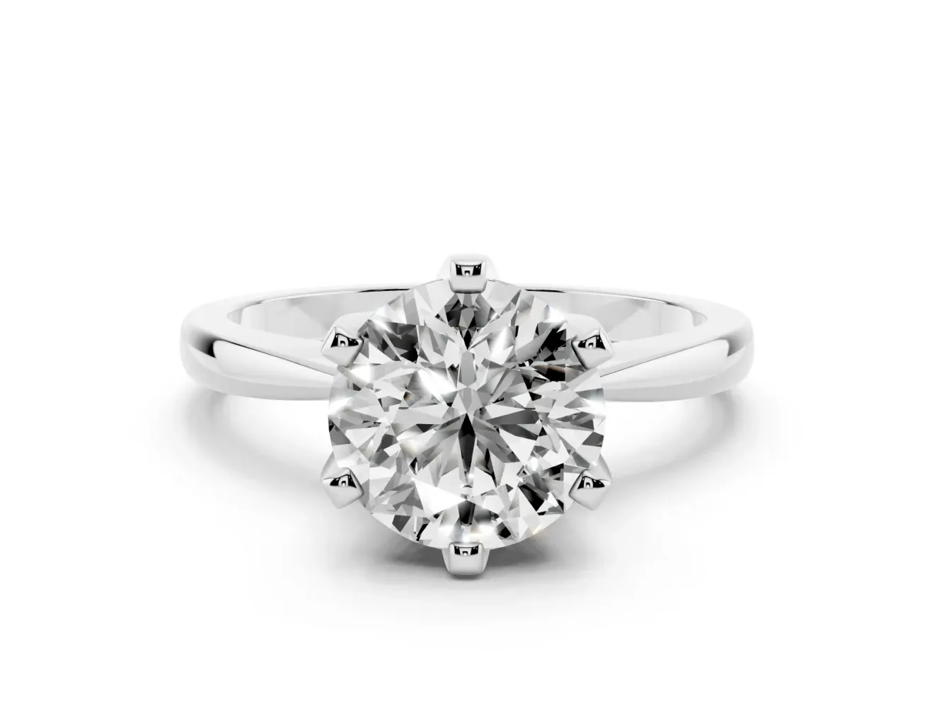 Round Cut Diamond Solitaire Engagement Ring Set in Silver with Slim Tapered Solitaire Band