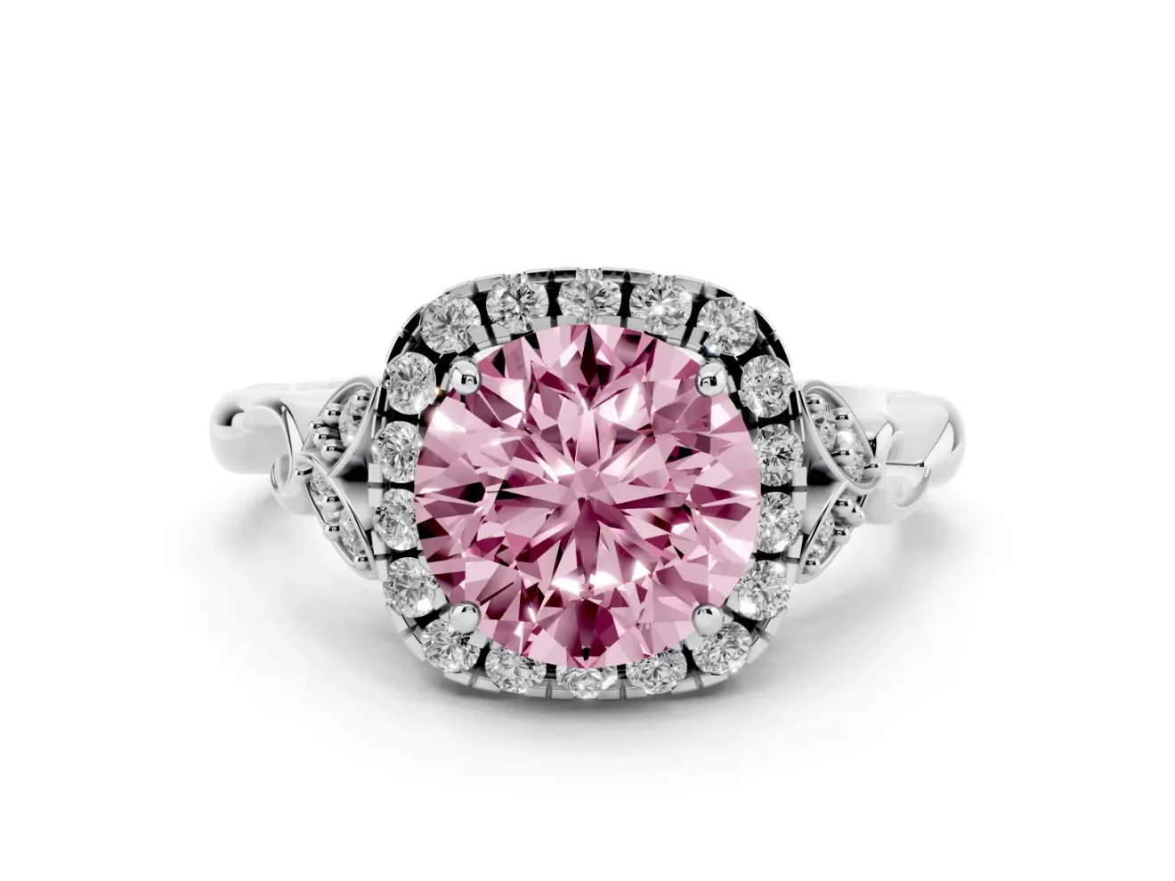 Round Vintage Halo Engagement Ring Setting for a Fancy Pink Lab-Grown Diamond | Sterling Silver