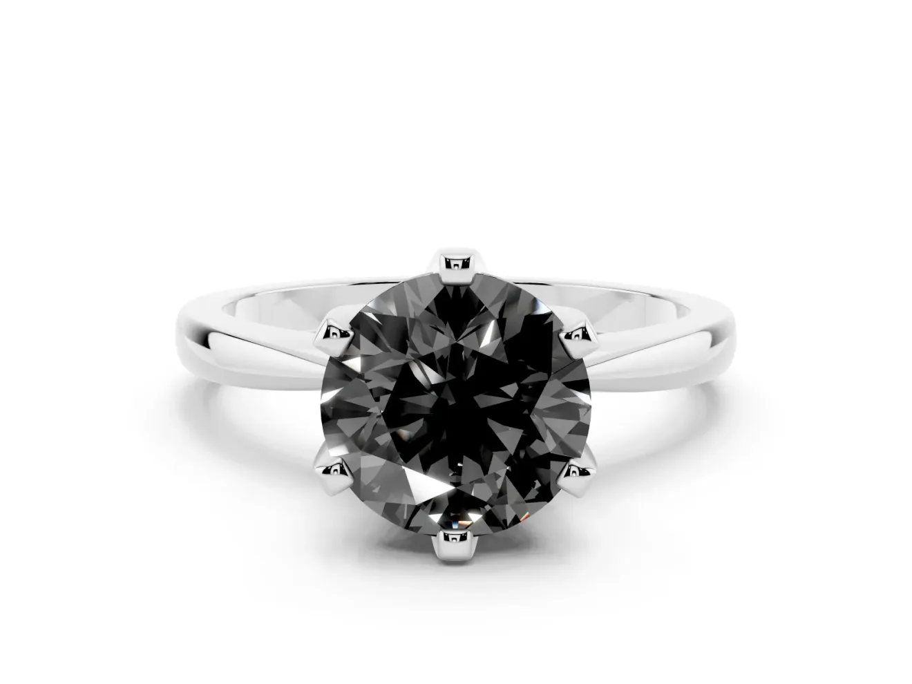Fancy Black Round Cut Diamond Solitaire Engagement Ring Set in Silver with Slim Tapered Solitaire Band