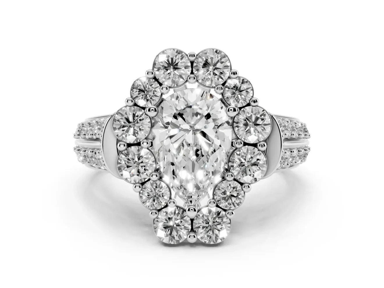 Pear-Shaped Large Accent Halo Engagement Ring Setting | Graduated Pavé | Sterling Silver