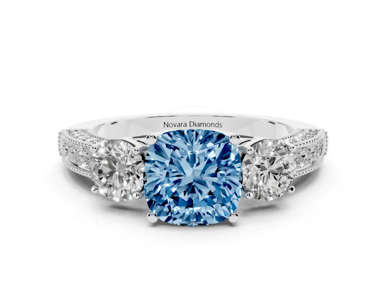Cushion Cut Engagement Ring Setting for a Fancy Blue Lab-Grown Diamond | Sterling Silver - Design NV-24907
