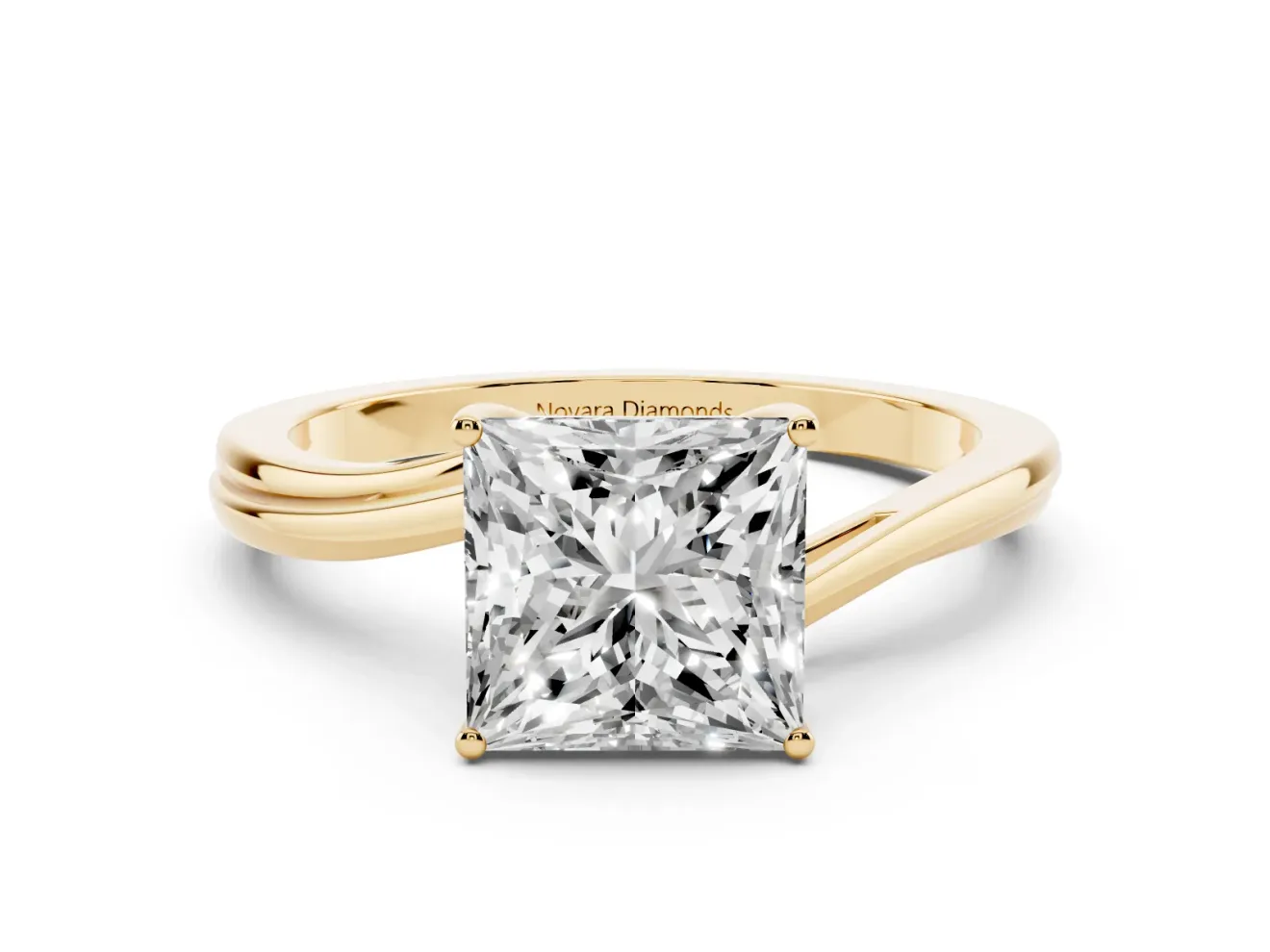 Princess Cut Diamond Solitaire Twist Band Ring Set in Yellow gold with Prong Setting