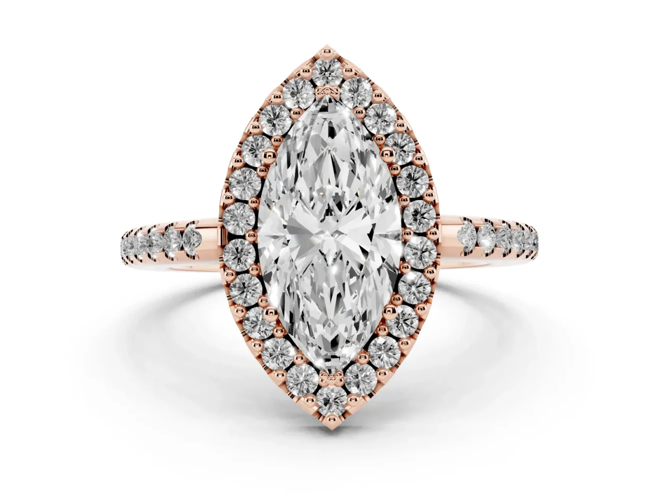 Marquise Pave Halo Engagement Ring Setting | Pave Band | Rose Gold
