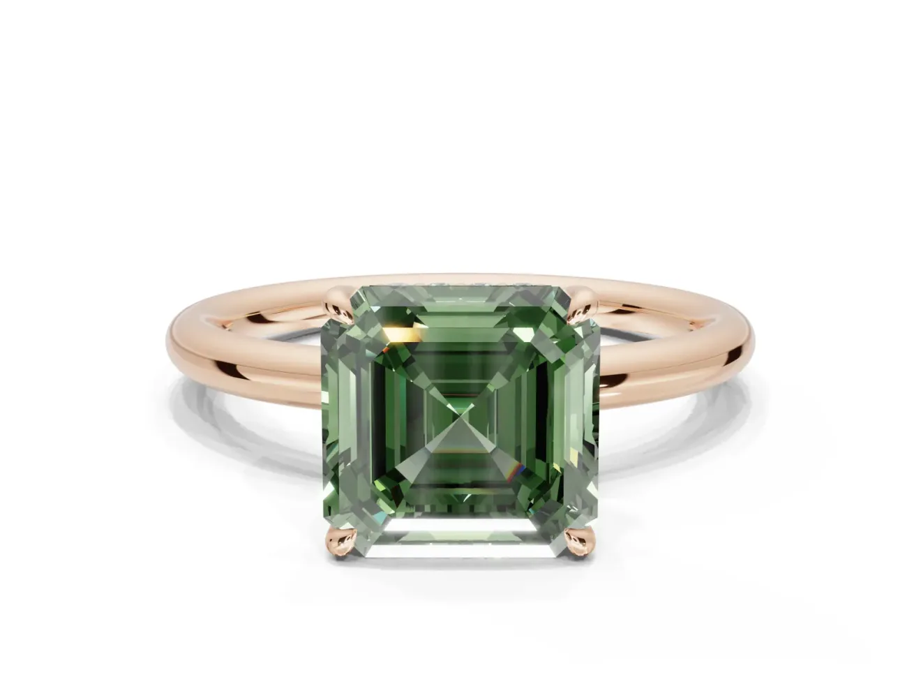Asscher Cut Hidden Halo Ring Setting for a Fancy Green Lab-Grown Diamond | Rose Gold