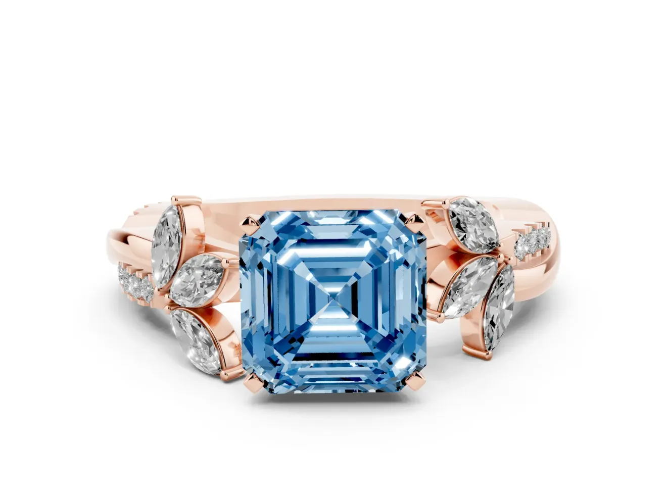 Asscher Cut Floral Vine Engagement Ring Setting for a Fancy Blue Lab-Grown Diamond | Rose Gold