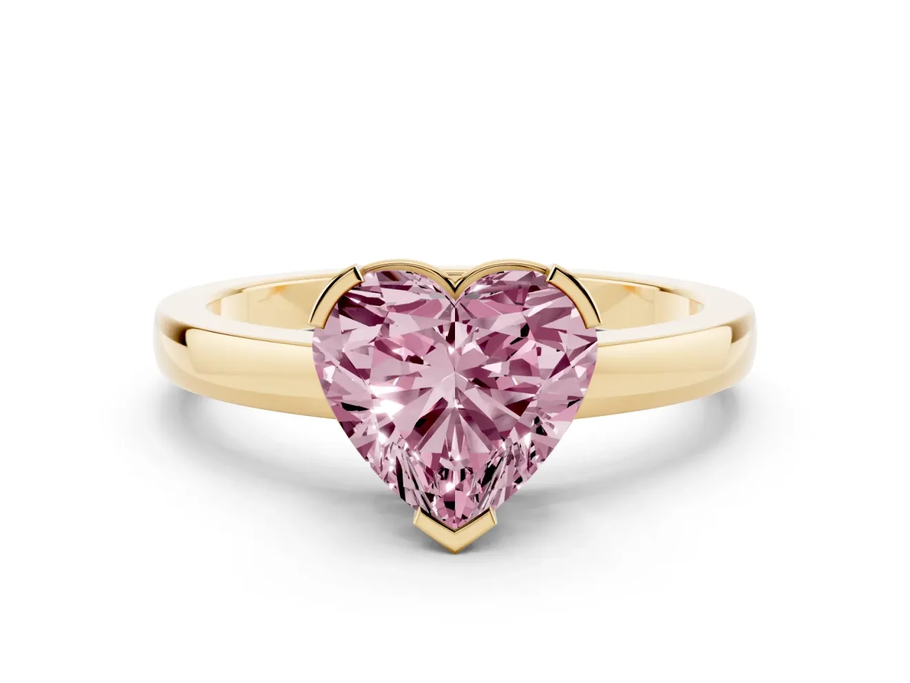 Heart-Shaped Solitaire Engagement Ring Setting for a Fancy Pink Lab-Grown Diamond | Flat Tab Prongs | Yellow Gold