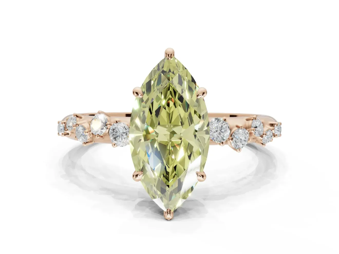 Marquise Graduated Solitaire Engagement Ring Setting for a Fancy Yellow Lab-Grown Diamond | Rose Gold