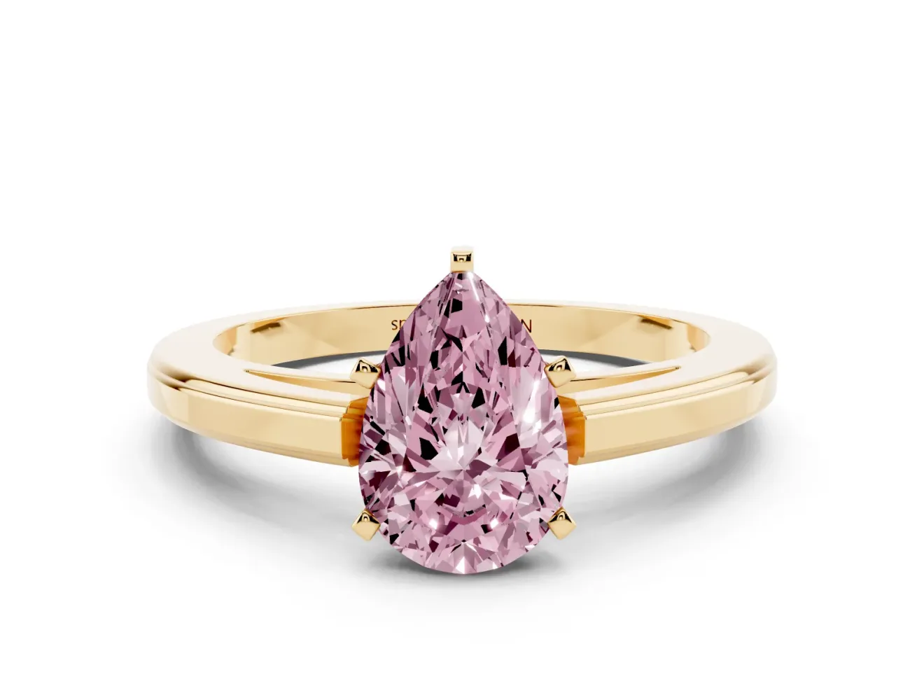 Pear-Shaped Solitaire Engagement Ring Setting for a Fancy Pink Lab-Grown Diamond | Stepped Flat Band | Yellow Gold