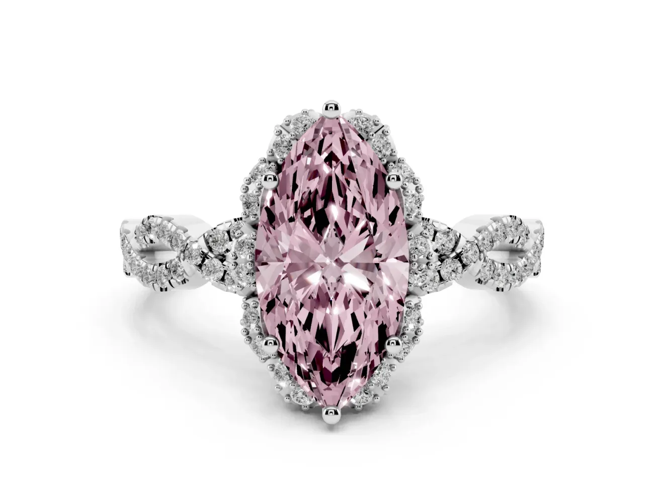 Marquise Milgrain Halo Engagement Ring Setting for a Fancy Pink Lab-Grown Diamond | Graduated Shoulders | White Gold