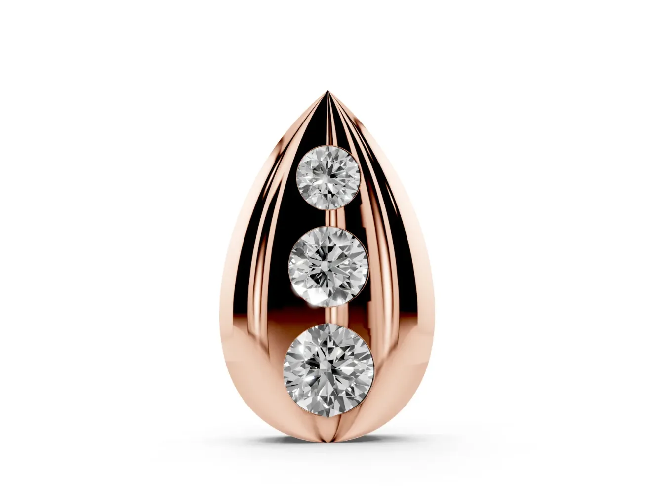 Round Lab-Grown Diamond Graduated Bezel Teardrop Pendant Necklace | Fluted Sides | Rose Gold