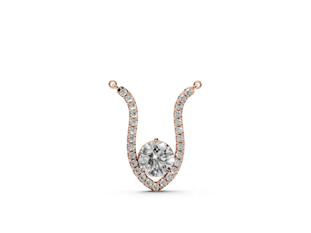 Round Lab-Grown Diamond Open Pavé Frame Pendant Necklace | Pointed U Frame | Rose Gold