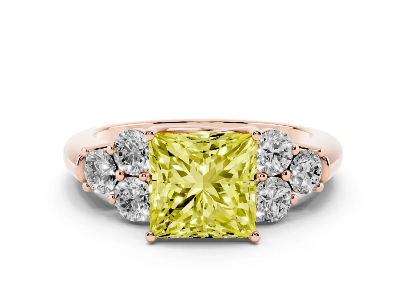 Princess Cut Side Stone Engagement Ring Setting for a Fancy Yellow Lab-Grown Diamond | Rose Gold