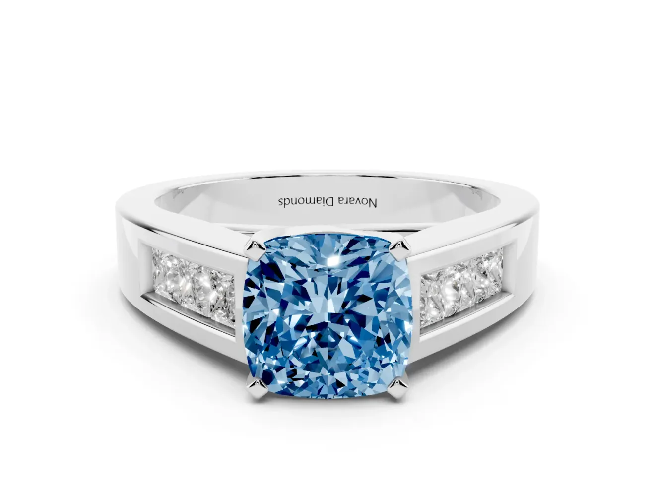 Cushion Cut Channel-Set Engagement Ring Setting for a Fancy Blue Lab-Grown Diamond | Platinum