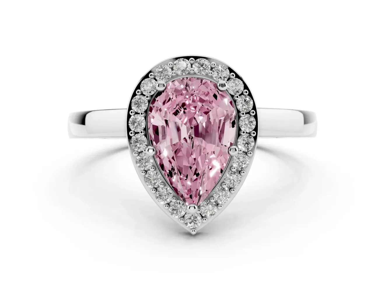Fancy Pink Pear Cut Diamond Halo Ring Set in White gold with Solitaire Band and Prong Setting