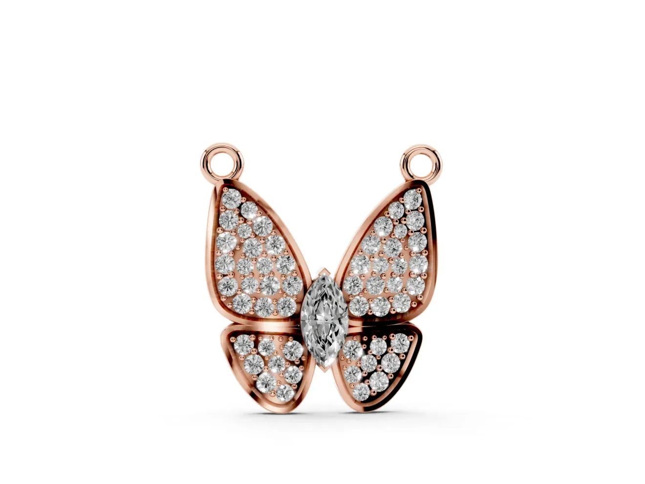 Marquise Lab-Grown Diamond Pavé Butterfly Pendant Necklace | Four Wings | Rose Gold