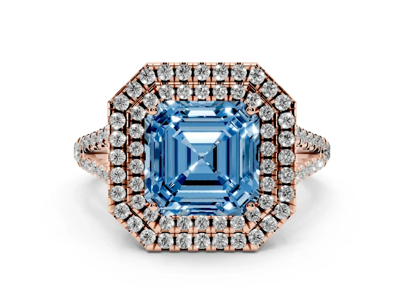 Asscher Cut Halo Engagement Ring Setting for a Fancy Blue Lab-Grown Diamond | Rose Gold - Design NV-24799