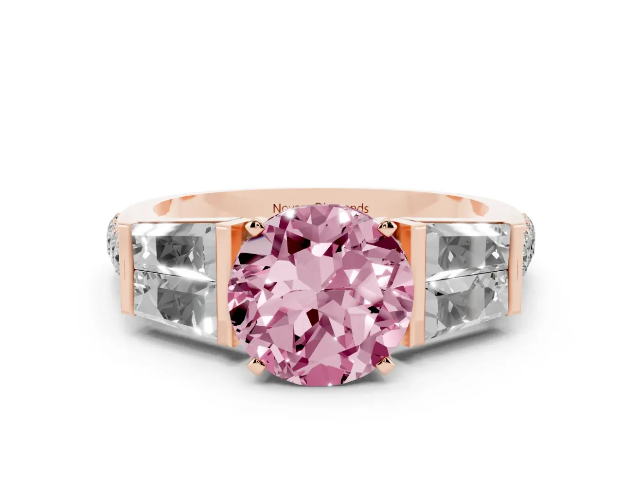 Round Channel Set Baguette Engagement Ring Setting for a Fancy Pink Lab-Grown Diamond | Rose Gold