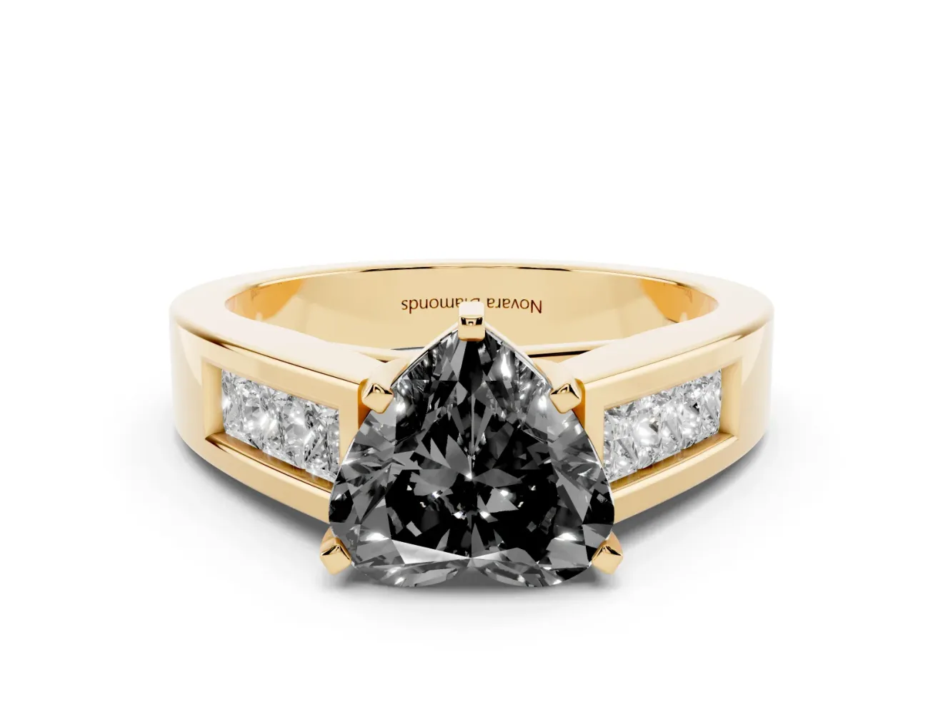 Heart-Shaped Channel-Set Engagement Ring Setting for a Black Center | Wide Band | Yellow Gold