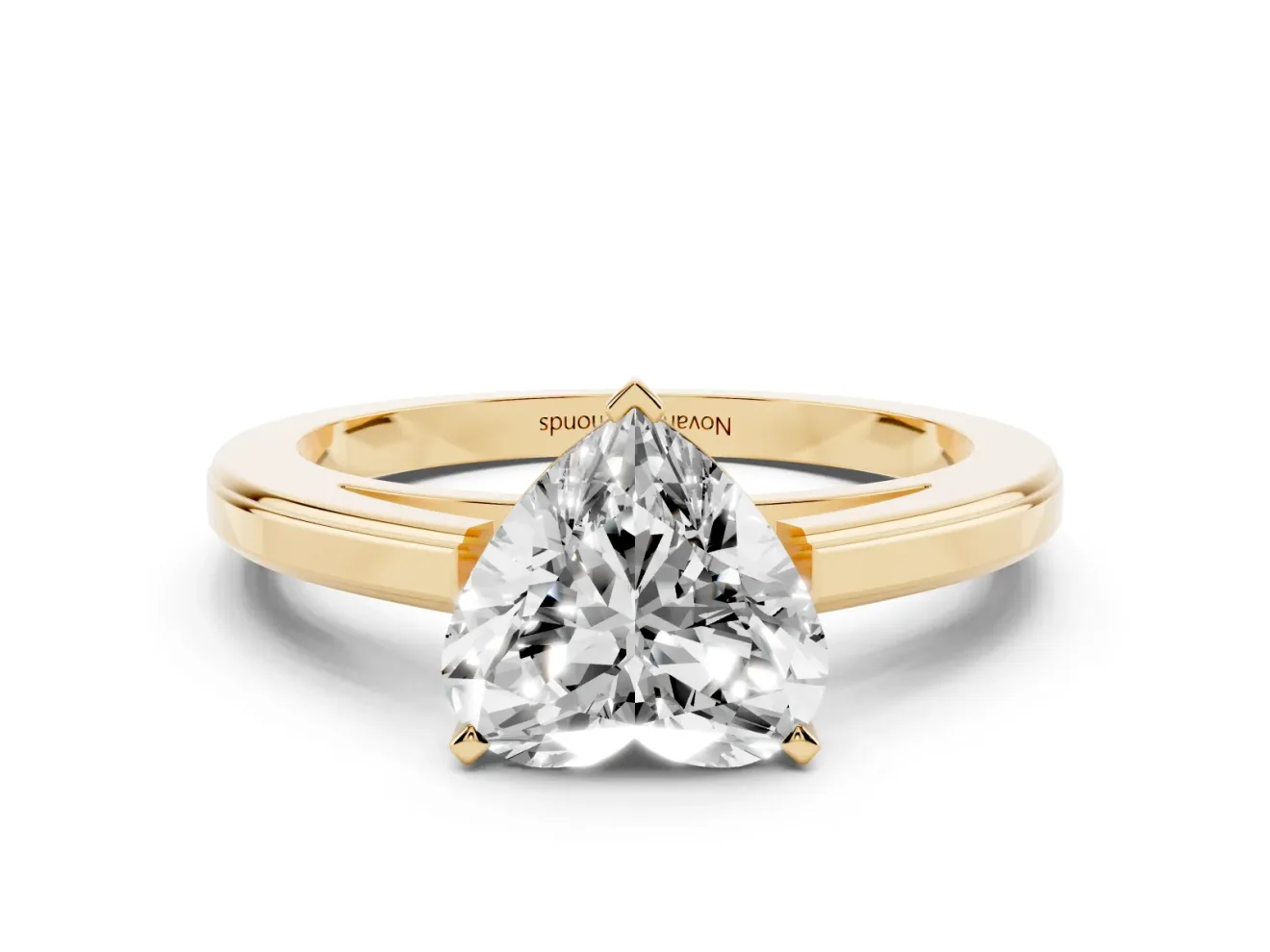 Heart Cut Diamond Solitaire Ring Set in Yellow gold with Prong Setting and Classic Band