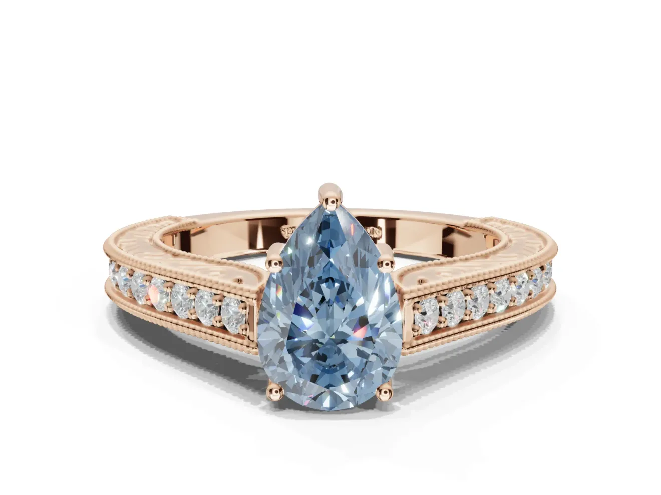 Pear-Shaped Vintage Engagement Ring Setting for a Fancy Blue Lab-Grown Diamond | Rose Gold - Design NV-24644