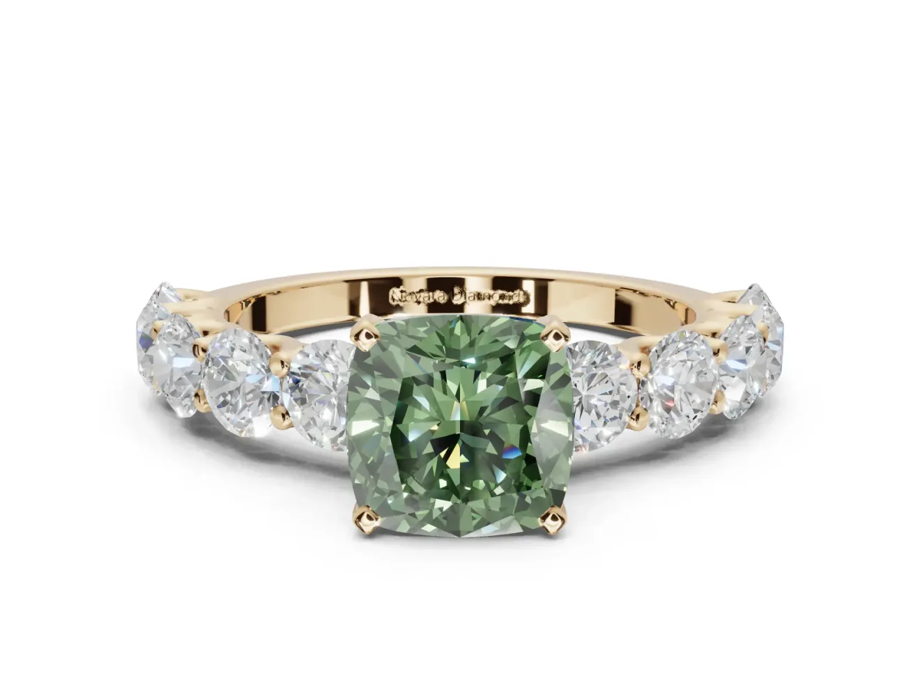 Cushion Cut Engagement Ring Setting for a Fancy Green Lab-Grown Diamond | Yellow Gold - Design NV-24455