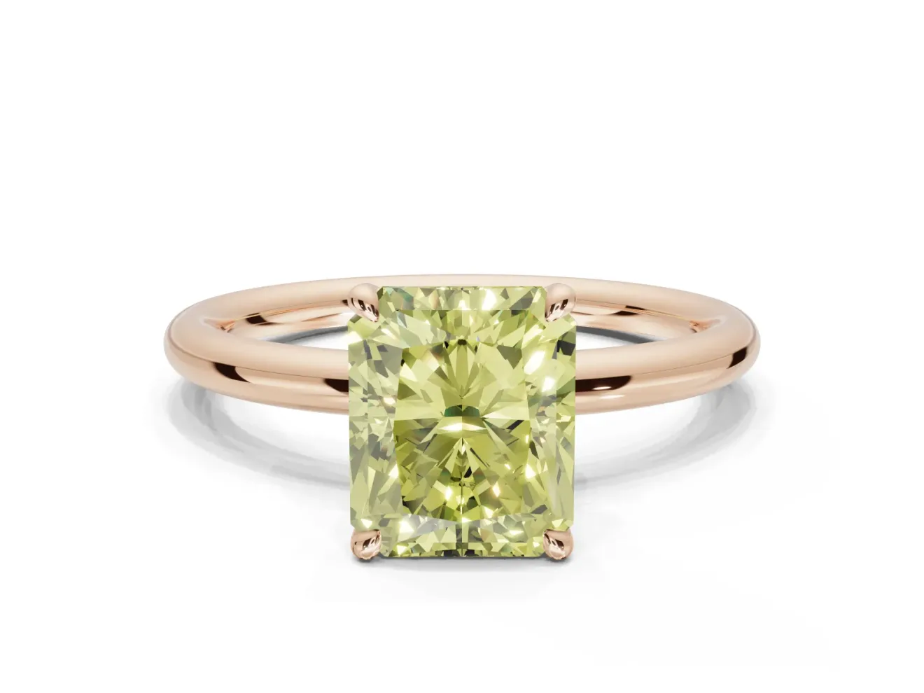 Radiant Cut Hidden Halo Ring Setting for a Fancy Yellow Lab-Grown Diamond | Rose Gold