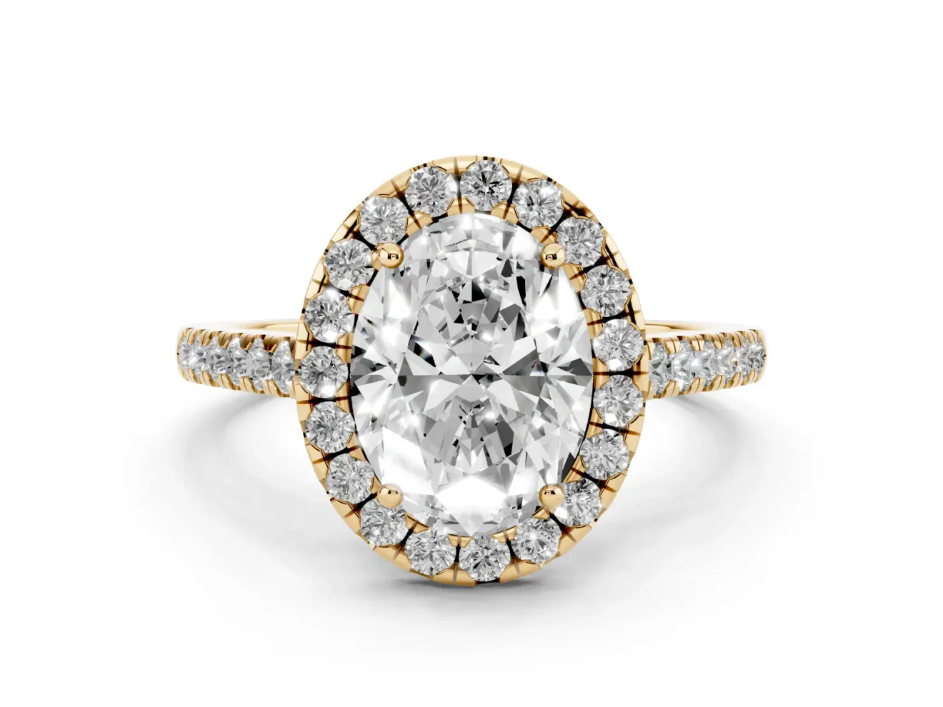 Oval Halo Engagement Ring Setting | Pave Shoulders | Yellow Gold