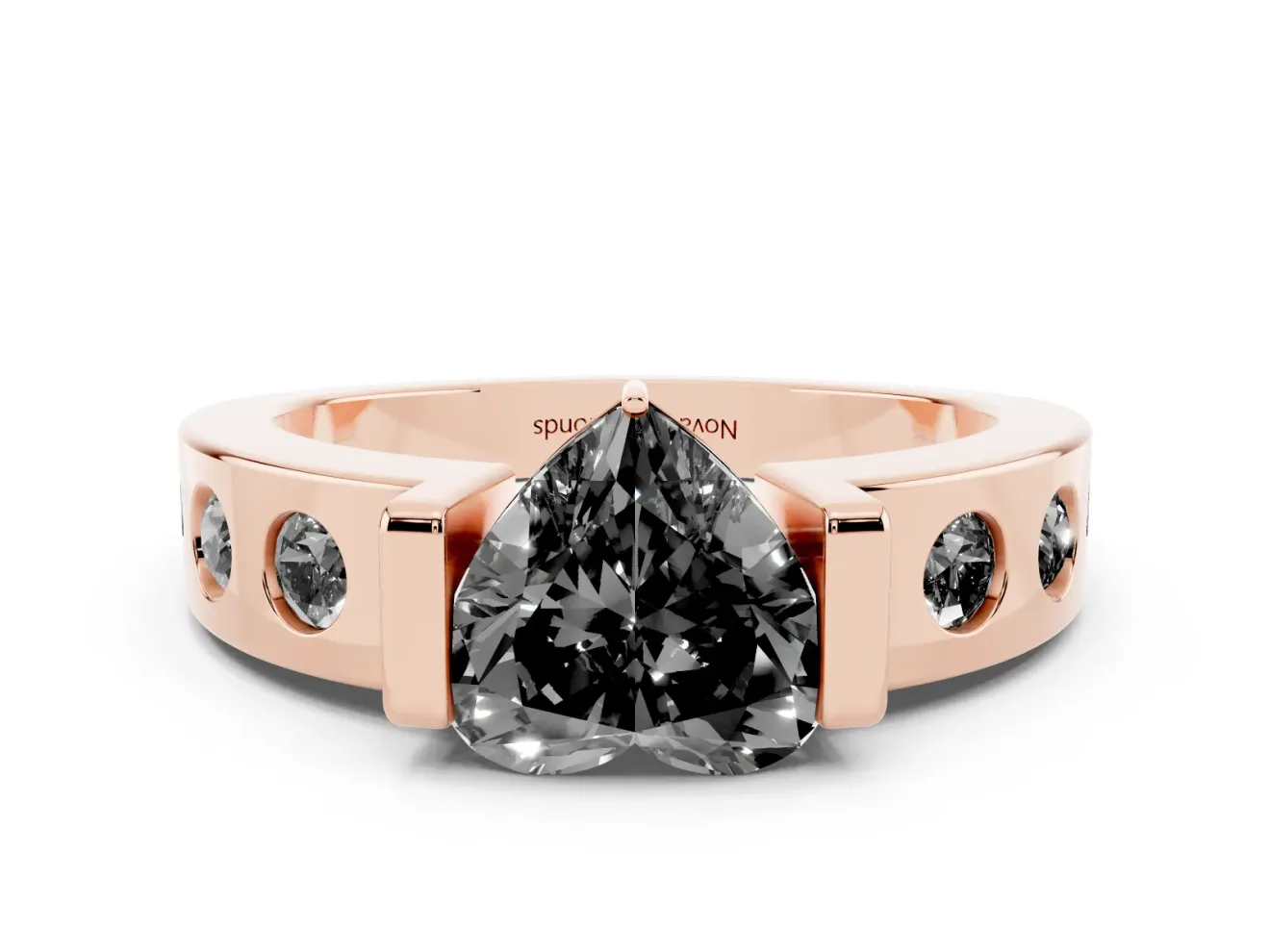 Heart-Shaped Tension Style Engagement Ring Setting for a Black Center | Rose Gold