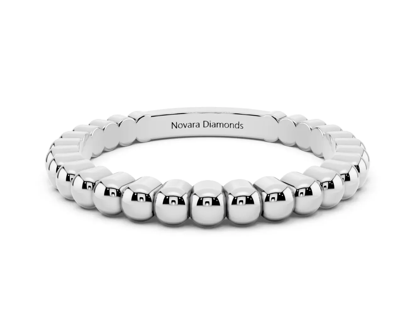 Slim Beaded Wedding Band | Polished Metal Beads | Sterling Silver