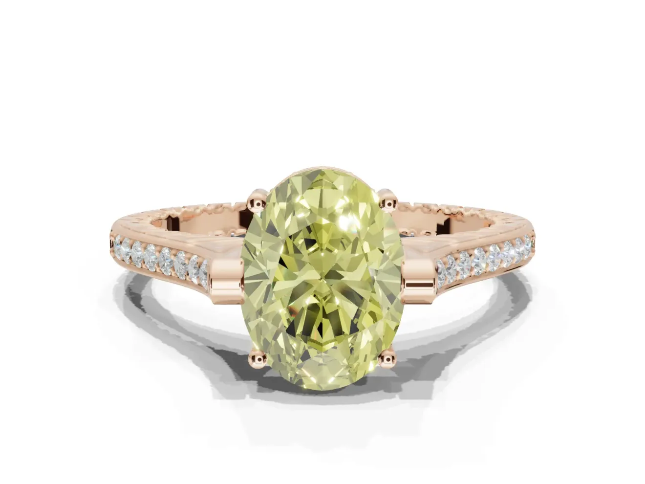 Oval Vintage Cathedral Engagement Ring Setting for a Fancy Yellow Lab-Grown Diamond | Carved Band | Rose Gold