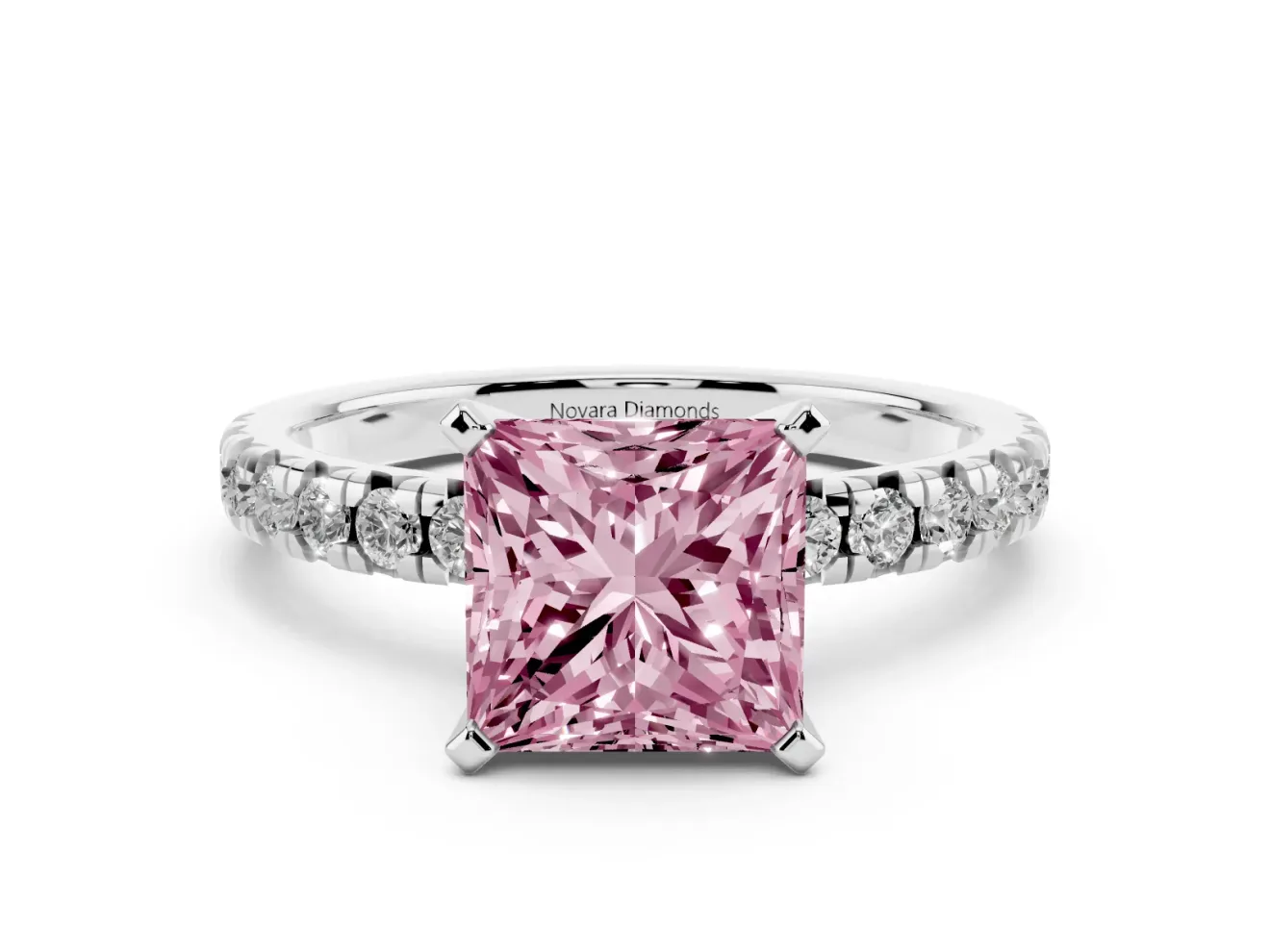 Princess Cut Pavé Engagement Ring Setting for a Fancy Pink Lab-Grown Diamond | Sterling Silver