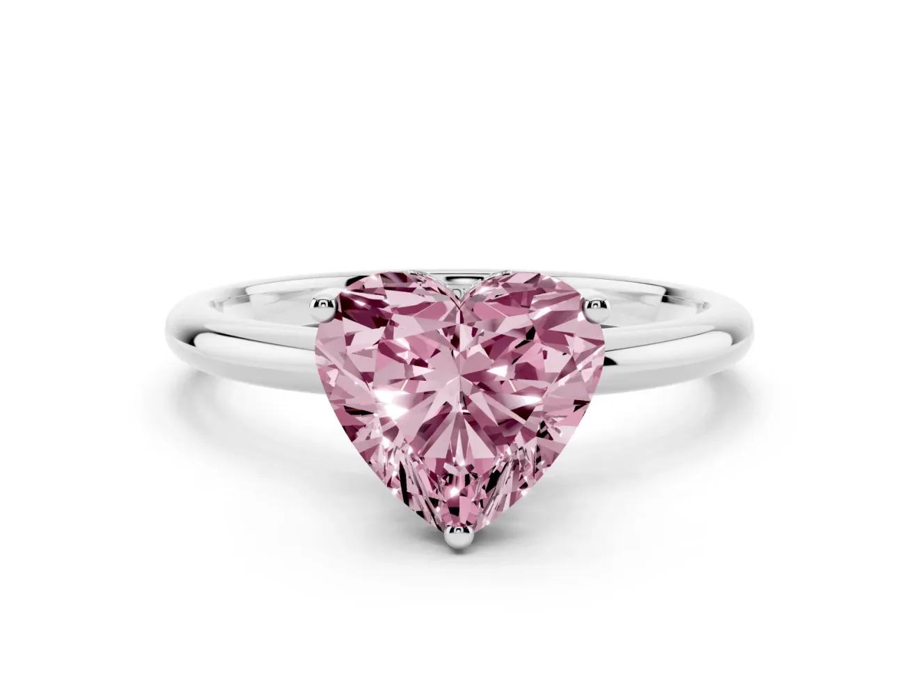 Fancy Pink Heart Cut Diamond Solitaire Engagement Ring Set in White gold with Prong Setting and Polished Band