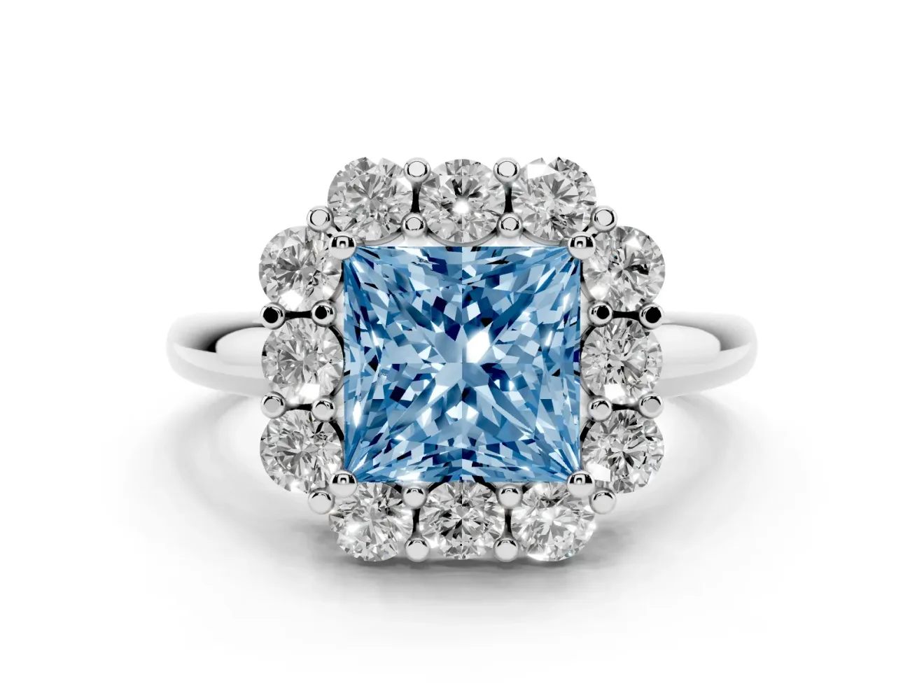 Princess Cut Graduated Milgrain Halo Engagement Ring Setting for a Fancy Blue Lab-Grown Diamond | Sterling Silver