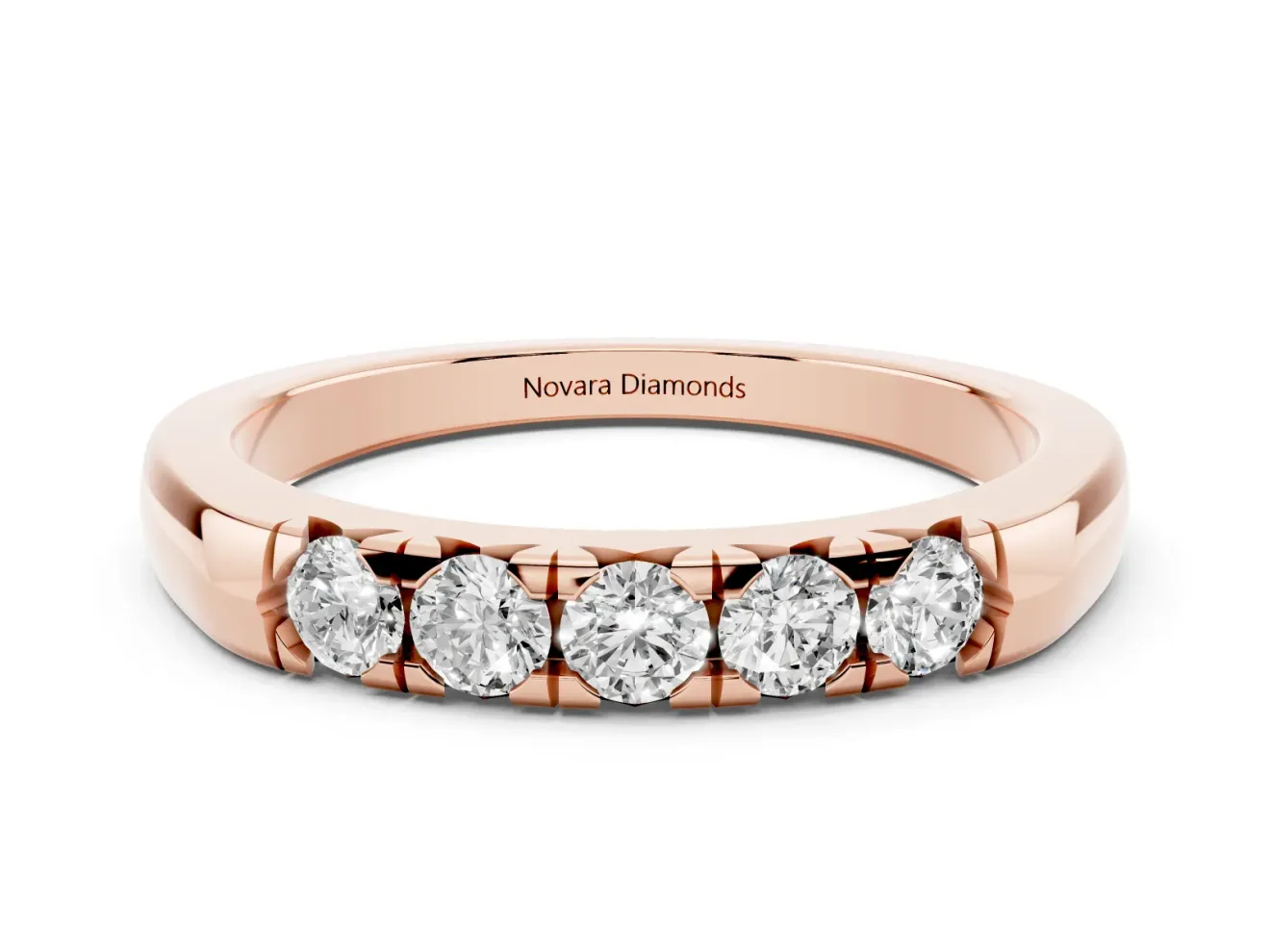 Round Lab-Grown Diamond Five-Stone Wedding Band | Rounded Profile | Rose Gold